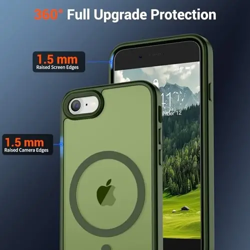 SUPFINE Magnetic for iPhone SE Case 2022 (3rd)/2020 (2nd), iPhone 8 Case (Compatible with MagSafe) (Military Grade Drop Protection) Slim Translucent Matte Phone Case, Cangling Green - 4