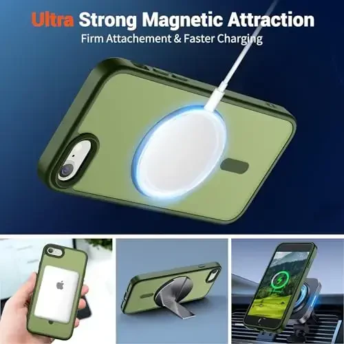 SUPFINE Magnetic for iPhone SE Case 2022 (3rd)/2020 (2nd), iPhone 8 Case (Compatible with MagSafe) (Military Grade Drop Protection) Slim Translucent Matte Phone Case, Cangling Green - 5