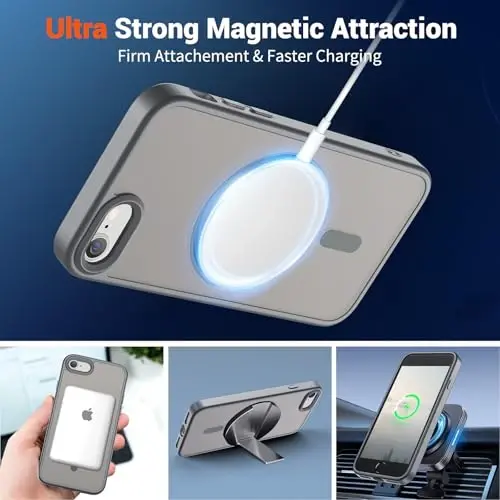 SUPFINE Magnetic for iPhone SE Case 2022 (3rd)/2020 (2nd), iPhone 8 Case (Compatible with MagSafe) (Military Grade Drop Protection) Slim Translucent Matte Phone Case, Gray - 4