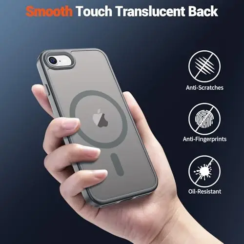 SUPFINE Magnetic for iPhone SE Case 2022 (3rd)/2020 (2nd), iPhone 8 Case (Compatible with MagSafe) (Military Grade Drop Protection) Slim Translucent Matte Phone Case, Gray - 5