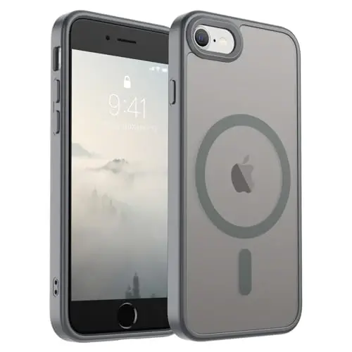 SUPFINE Magnetic for iPhone SE Case 2022 (3rd)/2020 (2nd), iPhone 8 Case (Compatible with MagSafe) (Military Grade Drop Protection) Slim Translucent Matte Phone Case, Gray - 1