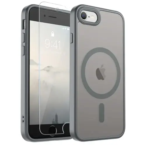 SUPFINE Magnetic for iPhone SE Case 2022 (3rd)/2020 (2nd), iPhone 8 Case (Compatible with MagSafe) (Military Grade Drop Protection) Slim Translucent Matte Phone Case, Gray - 6