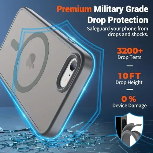 SUPFINE Magnetic for iPhone SE Case 2022 (3rd)/2020 (2nd), iPhone 8 Case (Compatible with MagSafe) (Military Grade Drop Protection) Slim Translucent Matte Phone Case, Gray - 3