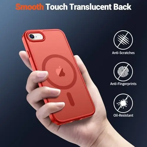 SUPFINE Magnetic for iPhone SE Case 2022 (3rd)/2020 (2nd), iPhone 8 Case (Compatible with MagSafe) (Military Grade Drop Protection) Slim Translucent Matte Phone Case,Red - 6