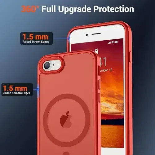SUPFINE Magnetic for iPhone SE Case 2022 (3rd)/2020 (2nd), iPhone 8 Case (Compatible with MagSafe) (Military Grade Drop Protection) Slim Translucent Matte Phone Case,Red - 4