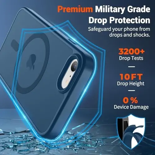 SUPFINE Magnetic for iPhone SE Case 2022 (3rd)/2020 (2nd), iPhone 8 Case (Compatible with MagSafe) (Military Grade Drop Protection) Slim Translucent Matte Phone Case, Deep Blue - SUPFINE (1)