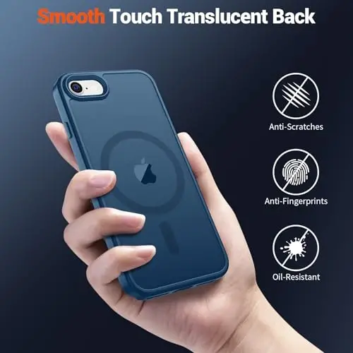 SUPFINE Magnetic for iPhone SE Case 2022 (3rd)/2020 (2nd), iPhone 8 Case (Compatible with MagSafe) (Military Grade Drop Protection) Slim Translucent Matte Phone Case, Deep Blue - 5