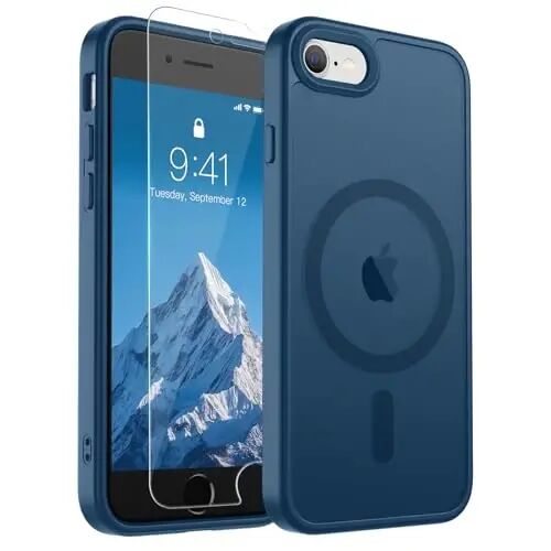 SUPFINE Magnetic for iPhone SE Case 2022 (3rd)/2020 (2nd), iPhone 8 Case (Compatible with MagSafe) (Military Grade Drop Protection) Slim Translucent Matte Phone Case, Deep Blue 