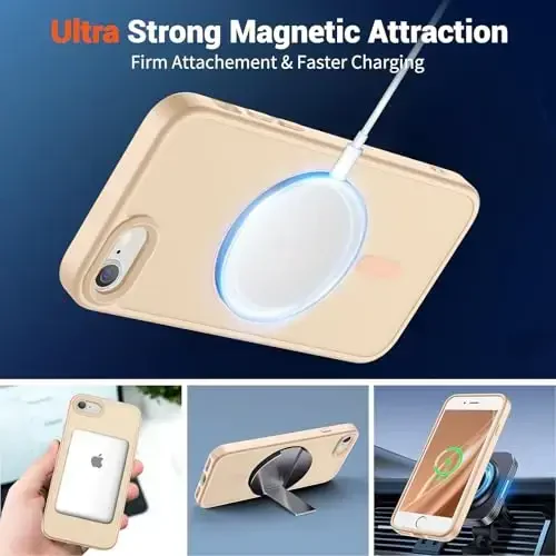 SUPFINE Magnetic for iPhone SE Case 2022 (3rd)/2020 (2nd), iPhone 8 Case (Compatible with MagSafe) (Military Grade Drop Protection) Slim Translucent Matte Phone Case, Sand Pink - 5