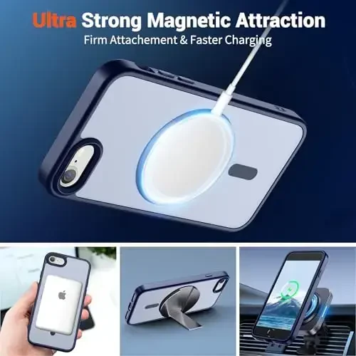 SUPFINE Magnetic for iPhone SE Case 2022 (3rd)/2020 (2nd), iPhone 8 Case (Compatible with MagSafe) (Military Grade Drop Protection) Slim Translucent Matte Phone Case,Navy Blue - 5