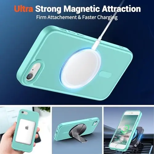 SUPFINE Magnetic for iPhone SE Case 2022 (3rd)/2020 (2nd), iPhone 8 Case (Compatible with MagSafe) (Military Grade Drop Protection) Slim Translucent Matte Phone Case,Blue Green - 5