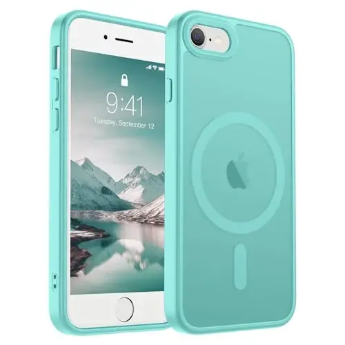 SUPFINE Magnetic for iPhone SE Case 2022 (3rd)/2020 (2nd), iPhone 8 Case (Compatible with MagSafe) (Military Grade Drop Protection) Slim Translucent Matte Phone Case,Blue Green 