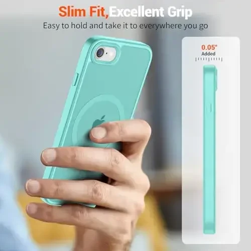 SUPFINE Magnetic for iPhone SE Case 2022 (3rd)/2020 (2nd), iPhone 8 Case (Compatible with MagSafe) (Military Grade Drop Protection) Slim Translucent Matte Phone Case,Blue Green - 7