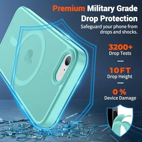SUPFINE Magnetic for iPhone SE Case 2022 (3rd)/2020 (2nd), iPhone 8 Case (Compatible with MagSafe) (Military Grade Drop Protection) Slim Translucent Matte Phone Case,Blue Green - 2