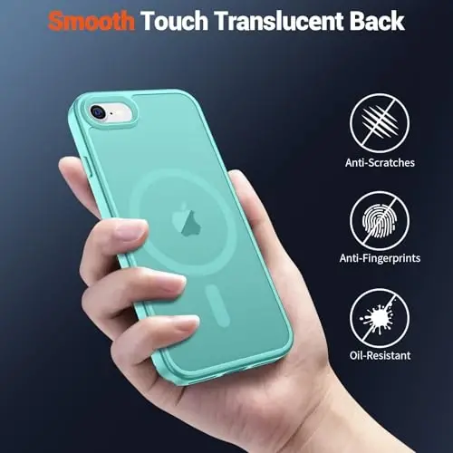SUPFINE Magnetic for iPhone SE Case 2022 (3rd)/2020 (2nd), iPhone 8 Case (Compatible with MagSafe) (Military Grade Drop Protection) Slim Translucent Matte Phone Case,Blue Green - 5