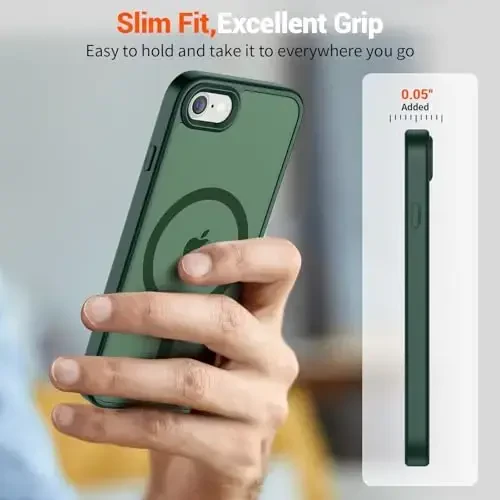 SUPFINE Magnetic for iPhone SE Case 2022 (3rd)/2020 (2nd), iPhone 8 Case (Compatible with MagSafe) (Military Grade Drop Protection) Slim Translucent Matte Phone Case, Forest Green - 7