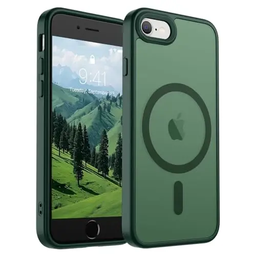 SUPFINE Magnetic for iPhone SE Case 2022 (3rd)/2020 (2nd), iPhone 8 Case (Compatible with MagSafe) (Military Grade Drop Protection) Slim Translucent Matte Phone Case, Forest Green - 1