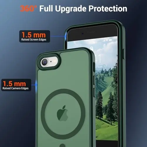 SUPFINE Magnetic for iPhone SE Case 2022 (3rd)/2020 (2nd), iPhone 8 Case (Compatible with MagSafe) (Military Grade Drop Protection) Slim Translucent Matte Phone Case, Forest Green - 4