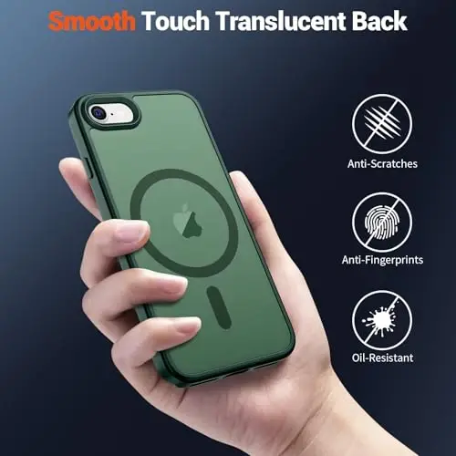 SUPFINE Magnetic for iPhone SE Case 2022 (3rd)/2020 (2nd), iPhone 8 Case (Compatible with MagSafe) (Military Grade Drop Protection) Slim Translucent Matte Phone Case, Forest Green - 6