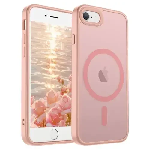 SUPFINE Magnetic for iPhone SE Case 2022 (3rd)/2020 (2nd), iPhone 8 Case (Compatible with MagSafe) (Military Grade Drop Protection) Translucent Matte Phone Cover,Pink 