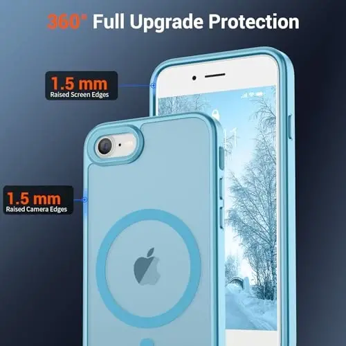SUPFINE Magnetic for iPhone SE Case 2022 (3rd)/2020 (2nd), iPhone 8 Case (Compatible with MagSafe) (Military Grade Drop Protection) Slim Translucent Matte Phone Case,Light Blue - 4