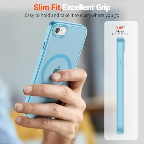 SUPFINE Magnetic for iPhone SE Case 2022 (3rd)/2020 (2nd), iPhone 8 Case (Compatible with MagSafe) (Military Grade Drop Protection) Slim Translucent Matte Phone Case,Light Blue - 7