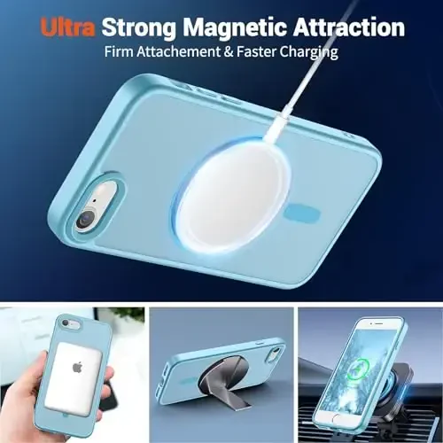 SUPFINE Magnetic for iPhone SE Case 2022 (3rd)/2020 (2nd), iPhone 8 Case (Compatible with MagSafe) (Military Grade Drop Protection) Slim Translucent Matte Phone Case,Light Blue - 5