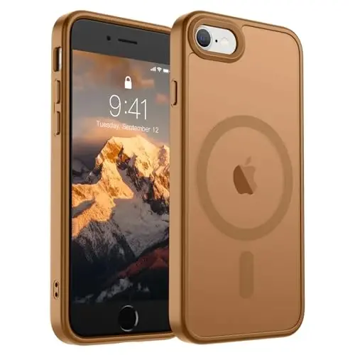 SUPFINE Magnetic for iPhone SE Case 2022 (3rd)/2020 (2nd), iPhone 8 Case (Compatible with MagSafe) (Military Grade Drop Protection) Slim Translucent Matte Phone Case,Brown - 1