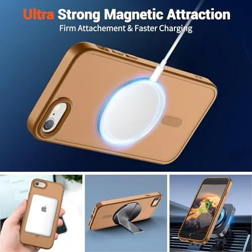 SUPFINE Magnetic for iPhone SE Case 2022 (3rd)/2020 (2nd), iPhone 8 Case (Compatible with MagSafe) (Military Grade Drop Protection) Slim Translucent Matte Phone Case,Brown - 5