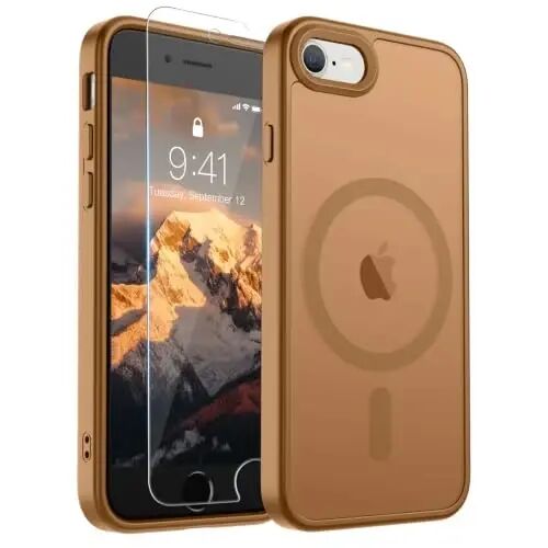 SUPFINE Magnetic for iPhone SE Case 2022 (3rd)/2020 (2nd), iPhone 8 Case (Compatible with MagSafe) (Military Grade Drop Protection) Slim Translucent Matte Phone Case,Brown 