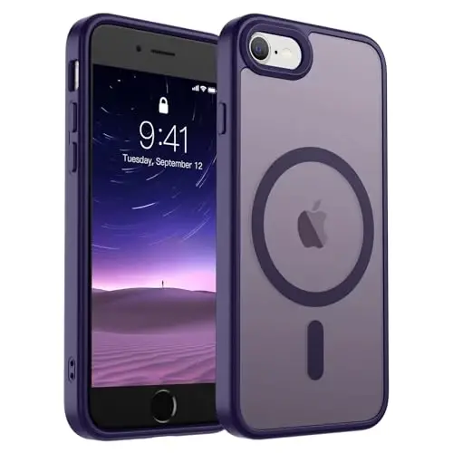 SUPFINE Magnetic for iPhone SE Case 2022 (3rd)/2020 (2nd), iPhone 8 Case (Compatible with MagSafe) (Military Grade Drop Protection) Slim Translucent Matte Phone Case, Dark Purple - 1