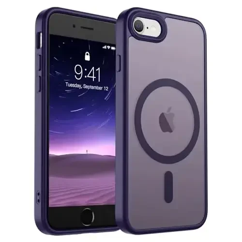 SUPFINE Magnetic for iPhone SE Case 2022 (3rd)/2020 (2nd), iPhone 8 Case (Compatible with MagSafe) (Military Grade Drop Protection) Slim Translucent Matte Phone Case, Dark Purple 