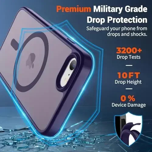 SUPFINE Magnetic for iPhone SE Case 2022 (3rd)/2020 (2nd), iPhone 8 Case (Compatible with MagSafe) (Military Grade Drop Protection) Slim Translucent Matte Phone Case, Dark Purple - 3