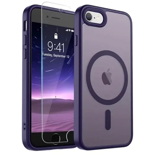 SUPFINE Magnetic for iPhone SE Case 2022 (3rd)/2020 (2nd), iPhone 8 Case | With Screen Protector, Translucent Matte, Compatible with MagSafe, Military Grade Drop Proof, Dark Purple - 1