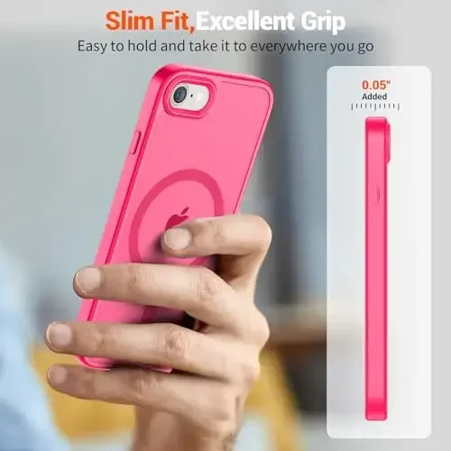SUPFINE Magnetic for iPhone SE Case 2022 (3rd)/2020 (2nd), iPhone 8 Case (Compatible with MagSafe) (Military Grade Drop Protection) Slim Translucent Matte Phone Case, Hot Pink - 7