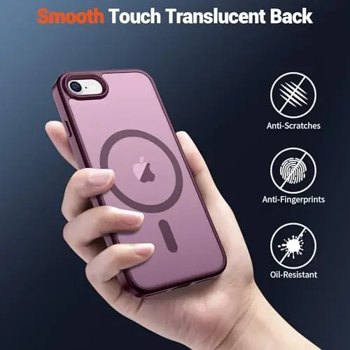 SUPFINE Magnetic for iPhone SE Case 2022 (3rd)/2020 (2nd), iPhone 8 Case with Screen Protector (Compatible with MagSafe) (Military Grade Drop Protection) Translucent Matte Phone Case, Wine Red - 6