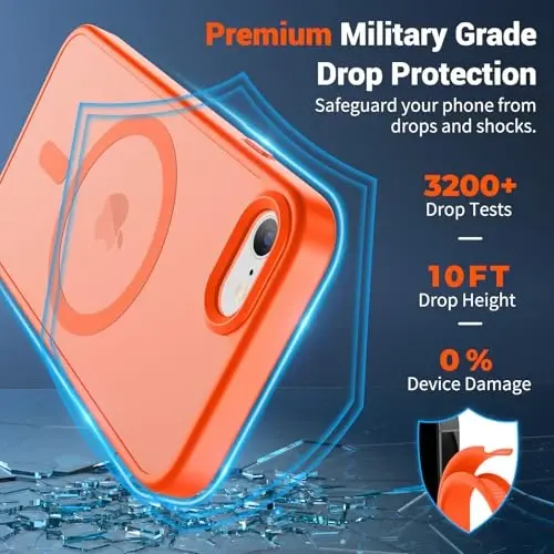 SUPFINE Magnetic for iPhone SE Case 2022 (3rd)/2020 (2nd),iPhone 8 Case(Compatible with MagSafe)(Military Grade Drop Protection) Slim Translucent Matte Phone Case,Orange - 3