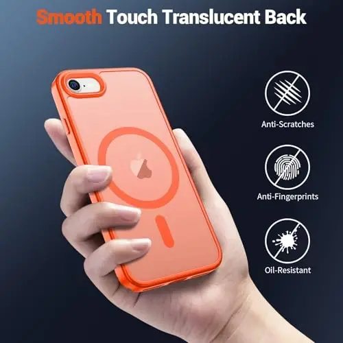 SUPFINE Magnetic for iPhone SE Case 2022 (3rd)/2020 (2nd),iPhone 8 Case(Compatible with MagSafe)(Military Grade Drop Protection) Slim Translucent Matte Phone Case,Orange - 6