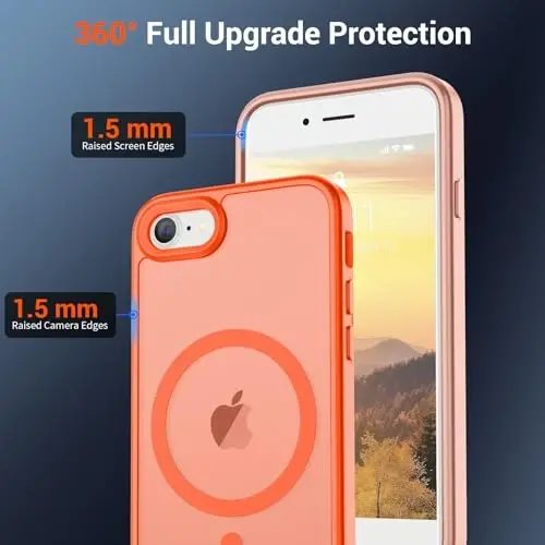 SUPFINE Magnetic for iPhone SE Case 2022 (3rd)/2020 (2nd),iPhone 8 Case(Compatible with MagSafe)(Military Grade Drop Protection) Slim Translucent Matte Phone Case,Orange - 4