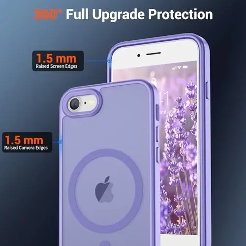SUPFINE iPhone SE Kılıfı 2022 (3. Nesil)/2020 (2. Nesil), iPhone 8 Kılıfı (MagSafe ile Uyumlu) (Askeri Sınıf Düşme Koruması) Yarı Saydam Mat Telefon Kılıfı, Mor - 4
