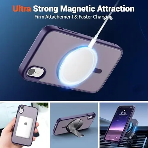 SUPFINE Magnetic for iPhone XR Phone Case(Compatible with MagSafe)(Military Grade Drop Protection) Slim Translucent Matte Shockproof with Anti-Fingerprint Phone Case,Dark Purple - 5