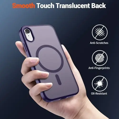 SUPFINE Magnetic for iPhone XR Phone Case(Compatible with MagSafe)(Military Grade Drop Protection) Slim Translucent Matte Shockproof with Anti-Fingerprint Phone Case,Dark Purple - 6
