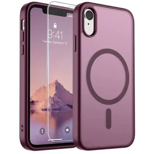 SUPFINE Magnetic for iPhone XR Phone Case(Compatible with MagSafe)(Military Grade Drop Protection) Slim Translucent Matte Shockproof with Anti-Fingerprint Phone Case,Wine Red 
