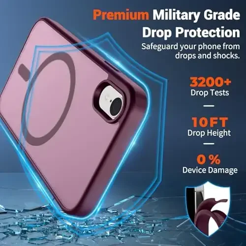 SUPFINE Magnetic for iPhone XR Phone Case(Compatible with MagSafe)(Military Grade Drop Protection) Slim Translucent Matte Shockproof with Anti-Fingerprint Phone Case,Wine Red - 3