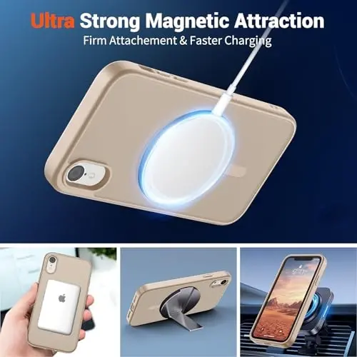 SUPFINE Magnetic for iPhone XR Phone Case(Compatible with MagSafe)(Military Grade Drop Protection) Slim Translucent Matte Shockproof with Anti-Fingerprint Phone Case,Desert Gold - 5