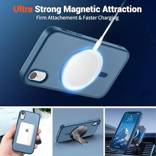 SUPFINE Magnetic for iPhone XR Phone Case(Compatible with MagSafe)(Military Grade Drop Protection) Slim Translucent Matte Shockproof with Anti-Fingerprint Phone Case,Deep Blue - 5