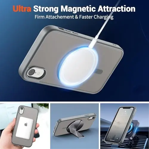SUPFINE Magnetic for iPhone XR Phone Case(Compatible with MagSafe)(Military Grade Drop Protection) Slim Translucent Matte Shockproof with Anti-Fingerprint Phone Case,Gray - 5