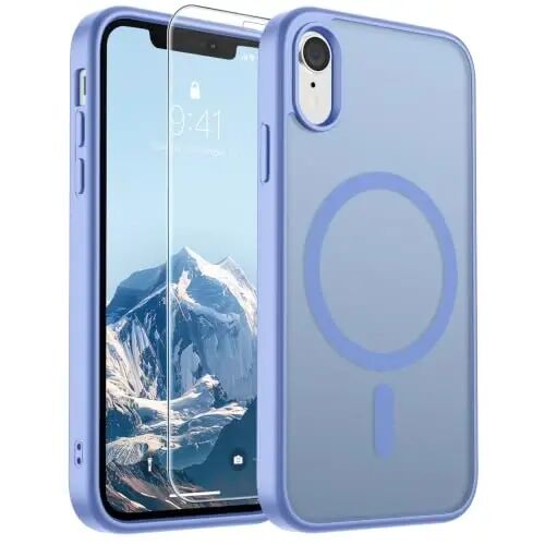 SUPFINE Magnetic for iPhone XR Phone Case Blue Purple | With Screen Protector, Translucent Matte, Compatible with MagSafe, Military Grade Drop Proof, Rugged Shockproof Protective 