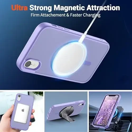 SUPFINE Magnetic for iPhone XR Phone Case(Compatible with MagSafe)(Military Grade Drop Protection) Slim Translucent Matte Shockproof with Anti-Fingerprint Phone Case,Purple - 5