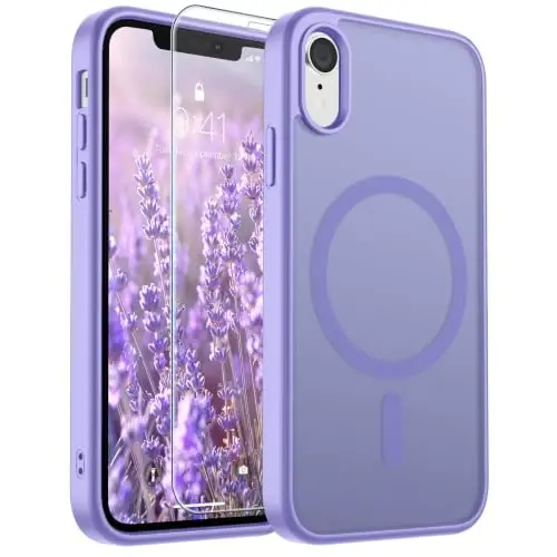 SUPFINE Magnetic for iPhone XR Phone Case Purple | With Screen Protector, Translucent Matte, Compatible with MagSafe, Military Grade Drop Proof, Rugged Shockproof Protective - 1